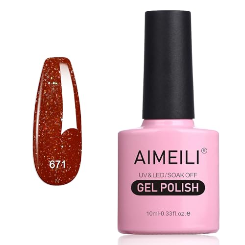 AIMEILI Glitzer Gel Nagellack UV LED Soak Off Gel Nagellack Mit Glitzerpartikel Sparkle Gel Nail Polish UV Gel Nagellack Luminous 10ml - 671 von AIMEILI