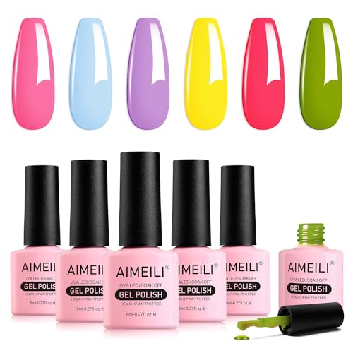 AIMEILI HEMA Free UV Lack Gel Nagellack Set 8ml 6 Farben UV Nagellack Set Farbgel Gellack Soak Off Gel Nail Polish Set Maniküre Gift Kit 24 von AIMEILI