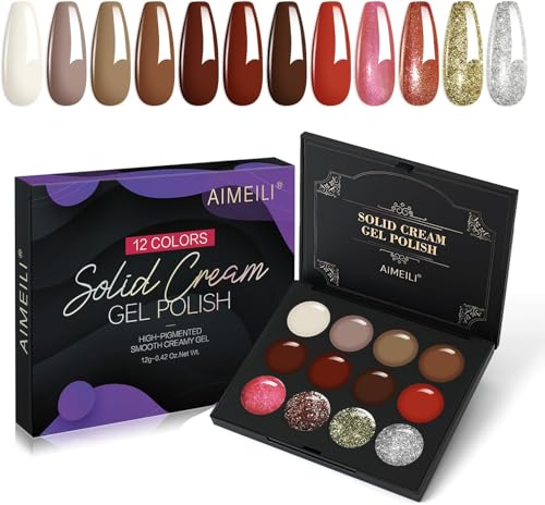 AIMEILI Solid Gel Für Nägel 12 Farben Solid Cream Gel Nail Polish Soak Off UV LED Fester UV Gel Nagellack Solid Gel Nail Set 18 von AIMEILI