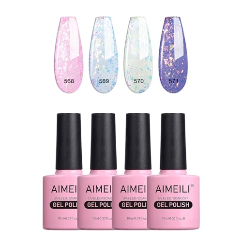 AIMEILI UV Gel Nagellack Glitzer Set, 4 Farben Glitzer Nagellack Soak Off UV LED Shimmer Gel Nail Polish Maniküre Set 4-32 von AIMEILI