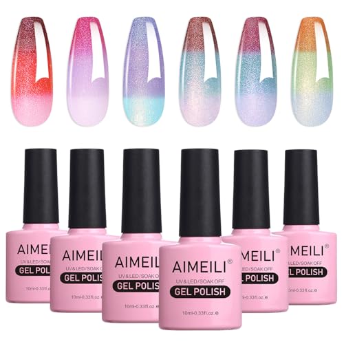 AIMEILI UV Gel Nagellack Thermo Set - 6 Farben Temperatur Farbwechsel Soak Off Chameleon Changing Color Nail Polish Set von AIMEILI