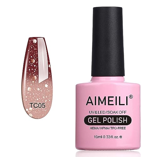 AIMEILI UV LED Nagellack Thermo Gellack ablösbarer Temperatur Farbwechsel Gel Nagellack Glitzer Gel Polish - Chocolate Spark (TC05) 10ml von AIMEILI