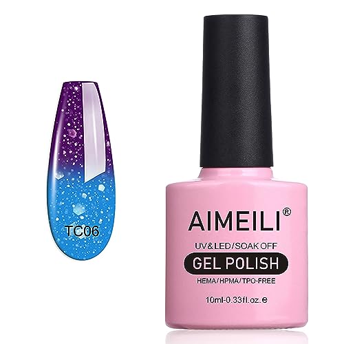 AIMEILI UV LED Nagellack Thermo Gellack ablösbarer Temperatur Farbwechsel Gel Nagellack Gel Polish - Glitzer Purple to Blue Full Shimmer/Diamond (TC06) 10ml von AIMEILI