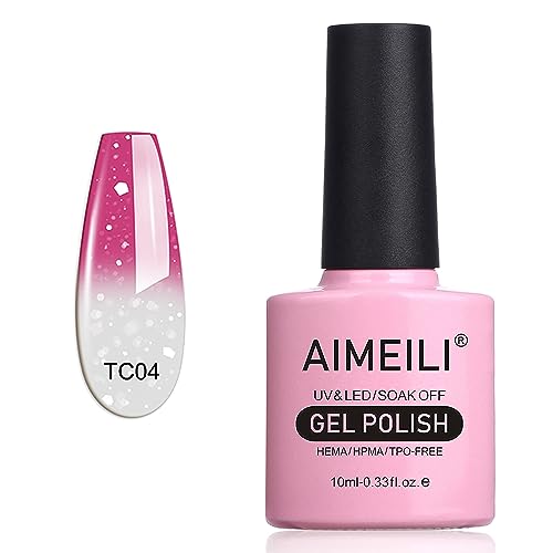 AIMEILI UV LED Nagellack Thermo Gellack ablösbarer Temperatur Farbwechsel Gel Nagellack Gel Polish - Hot Pink to Glitzer White (TC04) 10ml von AIMEILI