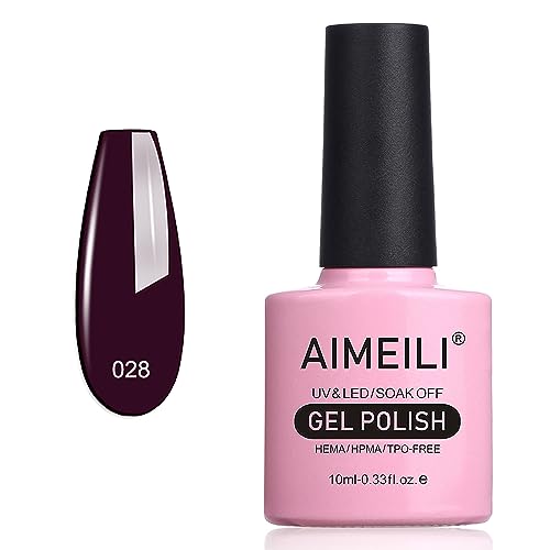 AIMEILI UV LED Gellack ablösbarer Gel Nagellack Gel Nail Polish - Burgundy Plum Dark Purple (028) 10ml von AIMEILI