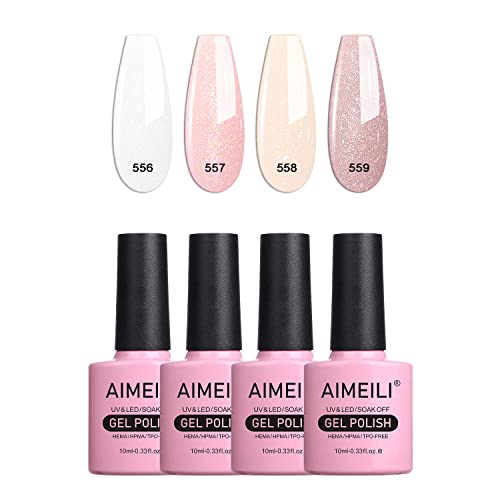 AIMEILI UV LED Gellack mehrfarbig ablösbarer Gel Nagellack Nude Gel Nail Polish Set 4 x 10ml (KIT4-29) von AIMEILI