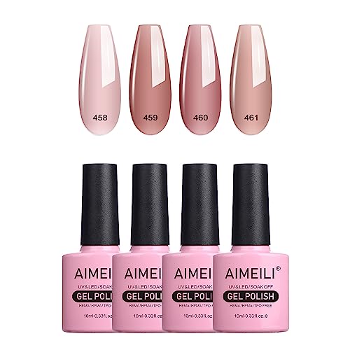 AIMEILI UV LED Gellack mehrfarbig ablösbarer Gel Nagellack Nude Gel Nail Polish Set - 4 x 10ml - Kit Nummer 21 von AIMEILI