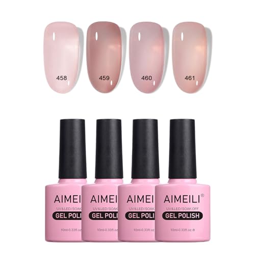 AIMEILI UV LED Gellack mehrfarbig ablösbarer Gel Nagellack Nude Gel Nail Polish Set - 4 x 10ml - Kit Nummer 21 von AIMEILI