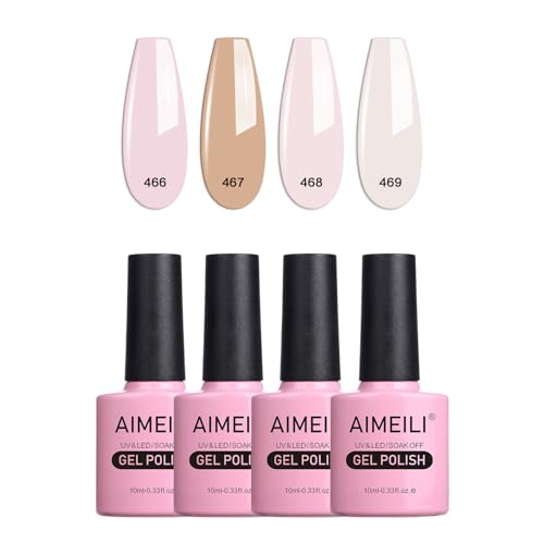 AIMEILI UV LED Gellack mehrfarbig ablösbarer Gel Nagellack Nude Gel Nail Polish Set - 4 x 10ml - Kit Nummer 23 von AIMEILI