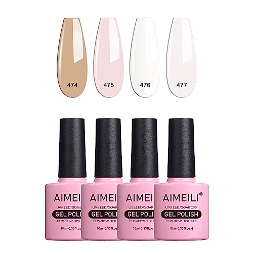 AIMEILI UV LED Gellack mehrfarbig ablösbarer Gel Nagellack Nude Gel Nail Polish Set - 4 x 10ml - Kit Nummer 25 von AIMEILI