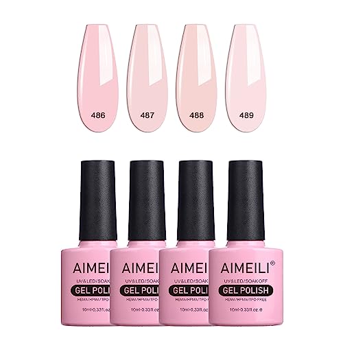 AIMEILI UV LED Gellack mehrfarbig ablösbarer Gel Nagellack Nude Gel Nail Polish Set - 4 x 10ml - Kit Nummer 28 von AIMEILI