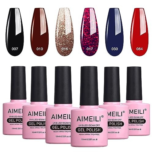 AIMEILI UV LED Gellack mehrfarbig ablösbarer Gel Nagellack Gel Nail Polish Set - 6 x 10ml - Kit Nummer 21 von AIMEILI