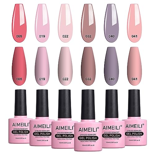 AIMEILI UV LED Gellack mehrfarbig ablösbarer Gel Nagellack Nude Pastell Gel Nail Polish Set Kit - 6 x 10ml - Set Nummer 22 von AIMEILI