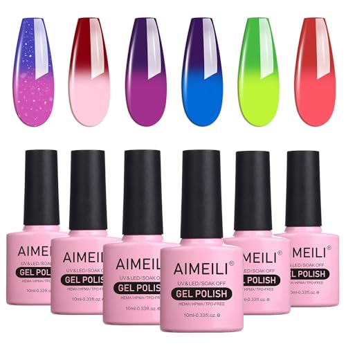 AIMEILI UV LED Thermo Gellack mehrfarbig ablösbarer Temperatur Farbwechsel Nagellack Chameleon Gel Polish Set - 6 x 10ml - Kit Nummer 15 von AIMEILI