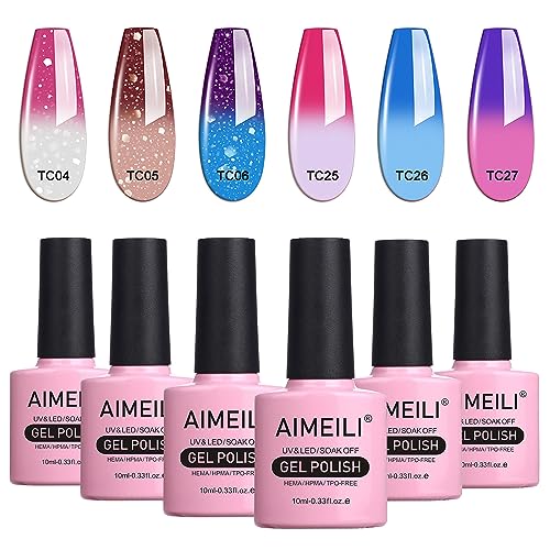 AIMEILI UV LED Thermo Gellack mehrfarbig ablösbarer Temperatur Farbwechsel Nagellack Chameleon Gel Polish Set Kit - 6 x 10ml - Set Nummer 14 von AIMEILI