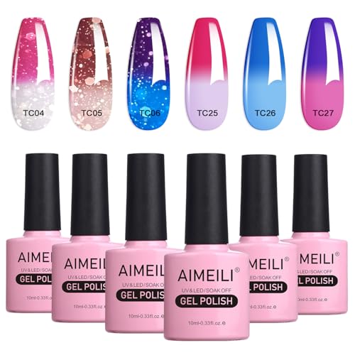 AIMEILI UV LED Thermo Gellack mehrfarbig ablösbarer Temperatur Farbwechsel Nagellack Chameleon Gel Polish Set Kit - 6 x 10ml - Set Nummer 14 von AIMEILI