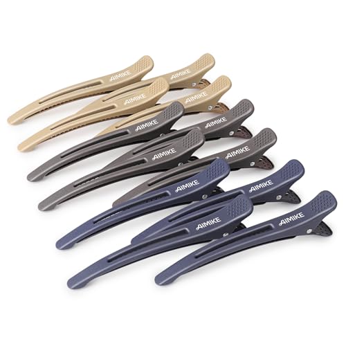 AIMIKE 12 Haarklammern, Haarclips zum Stylen und Schneiden, Abteilklammern Friseur Hair Clips Damen, No Trace Haarklammer mit Silikonband, Haarklammern Friseurbedarf für Dickes & Dünnes Haar- Neutral von AIMIKE