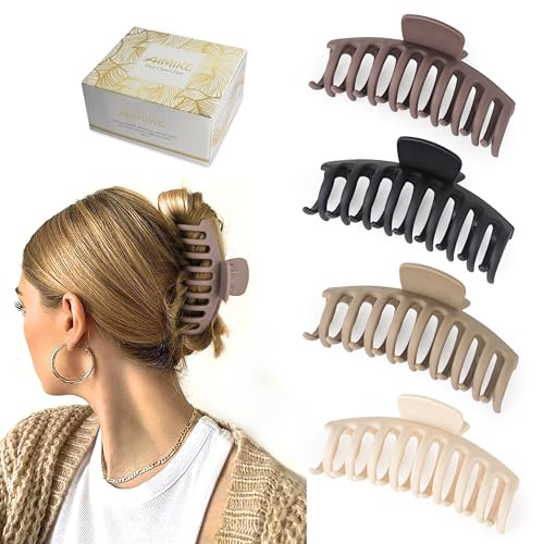 AIMIKE 4 Stück Haarklammer Groß, 11 cm Kunststoff Rutschfester Haarspangen Damen Haar mit Starkem Halt, groß Haarklammern Haarstyling-Zubehör für Lange Dicke Haare, Neutral von AIMIKE