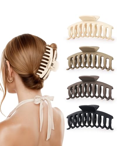 AIMIKE 4 Stück Haarklammer Groß, 11 cm Kunststoff Rutschfester Haarspangen Damen Haar mit Starkem Halt, groß Haarklammern Haarstyling-Zubehör für Lange Dicke Haare, Neutral von AIMIKE