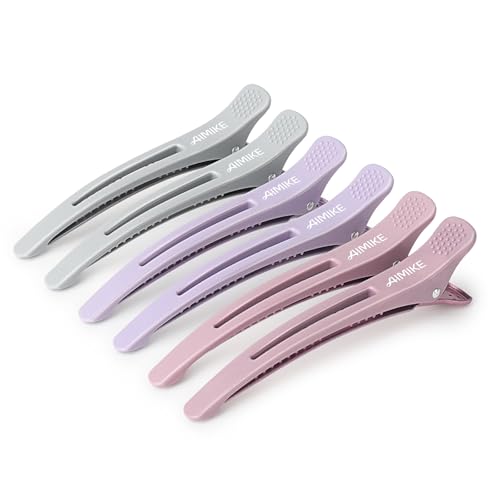 AIMIKE 6 Haarklammern, Haarclips zum Stylen und Schneiden, Abteilklammern Friseur Hair Clips Damen, No Trace Haarklammer mit Silikonband, Haarklammern Friseurbedarf für Dickes & Dünnes Haar- Morandi von AIMIKE