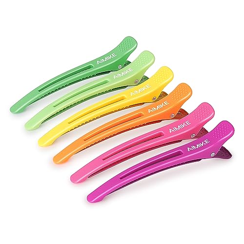 AIMIKE 6 Haarklammern, Haarclips zum Stylen und Schneiden, Abteilklammern Friseur Hair Clips Damen, No Trace Haarklammer mit Silikonband, Haarklammern Friseurbedarf für Dickes & Dünnes Haar- Neon von AIMIKE