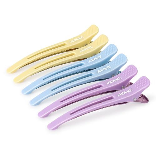 AIMIKE 6 Haarklammern, Haarclips zum Stylen und Schneiden, Abteilklammern Friseur Hair Clips Damen, No Trace Klammern Haare mit Silikonband, Haarklammern Friseurbedarf für Dickes & Dünnes Haar-Macaron von AIMIKE