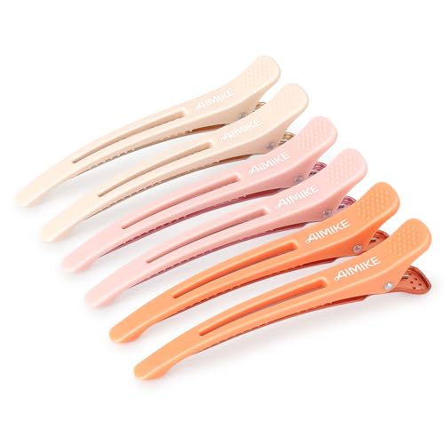 AIMIKE 6 Haarklammern, Haarclips zum Stylen und Schneiden, Abteilklammern Friseur Hair Clips Damen, No Trace Klammern Haare mit Silikonband, Haarklammern Friseurbedarf für Dickes & Dünnes Haar-Macaron von AIMIKE