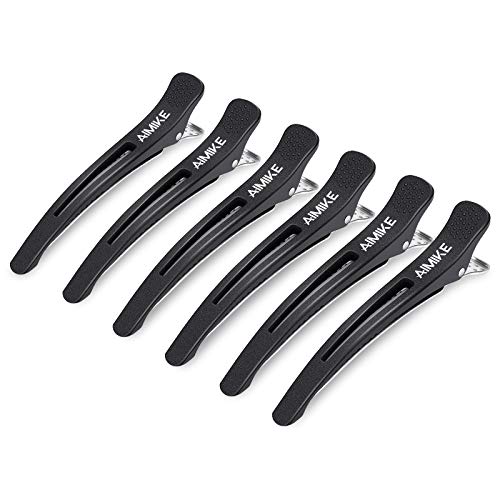 AIMIKE Professionelle Haarspangen zum Stylen, rutschfest, spurlos, Entenschnabel-Haarspangen mit Silikonband, Salon und Zuhause, Haarschneide-Clips für Friseure, Frauen, Männer, Schwarz, 10,9 cm, 6 von AIMIKE