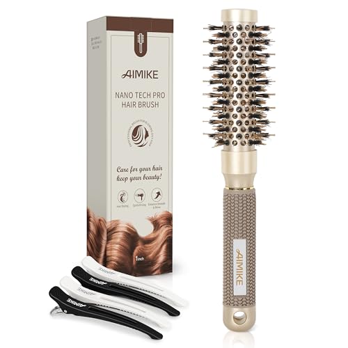 AIMIKE Runde Haarbürste, Nano-Thermo-Keramik & Ionen-Tech-Haarbürste, kleine runde Bürsten mit Wildschweinborsten zum Föhnen, Stylen, Locken und Glanz (Fass 2.5 cm) von AIMIKE