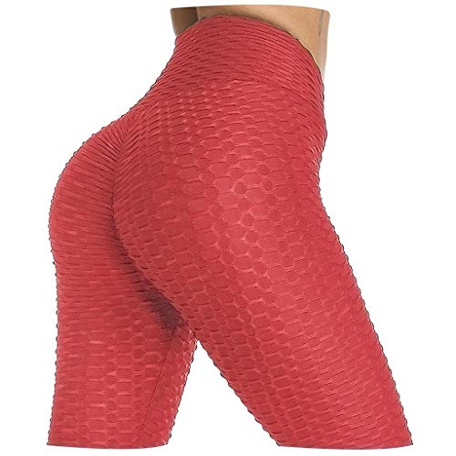 Aimilia Damen-Leggings, sexy, hohe Taille, Yogahose, Booty Scrunch, Bauchkontrolle, für: Workout, Laufen, elastische Sporthose Gr. L, rot von AIMILIA