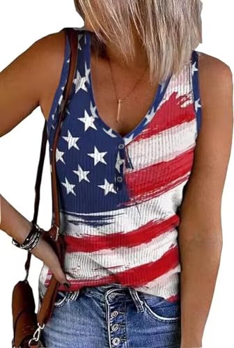 AIMITAG Tanktop mit amerikanischer Flagge, Damen, USA, Sterne, Streifen, patriotisches T-Shirt, Sommer, lässig, ärmellos, T-Shirt, Rot/Ausflug, einfarbig (Getaway Solids), Mittel von AIMITAG