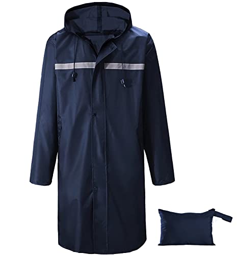 Herren Lange Regenjacke Kapuze Regenponcho Wasserdicht Poncho Leichte Unisex Regenmantel für Outdoor Aktivitäten, navy, X-Large von AIMLYXEE