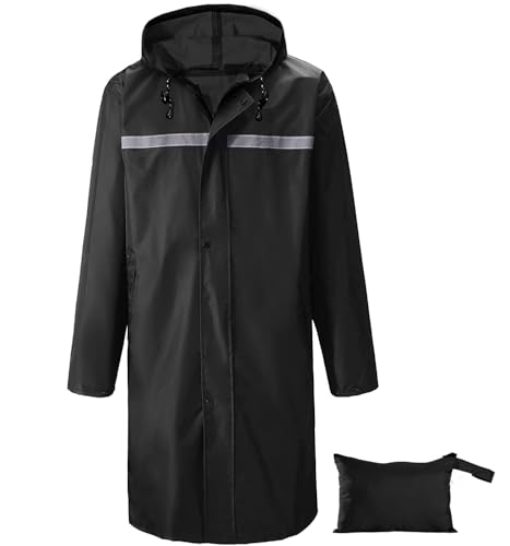 Regenponcho mit Kapuze Regenmantel Jacke Mantel für Erwachsene mit Tasche Wasserdicht Wiederverwendbar Unisex Regenmantel für Outdoor-Aktivitäten, schwarz, X-Large von AIMLYXEE
