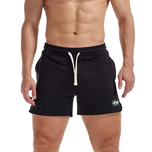 AIMPACT Herren Athletic Shorts Bodybuilding Workout Baumwolle Gym Shorts mit Taschen, Schwarz, XL von AIMPACT