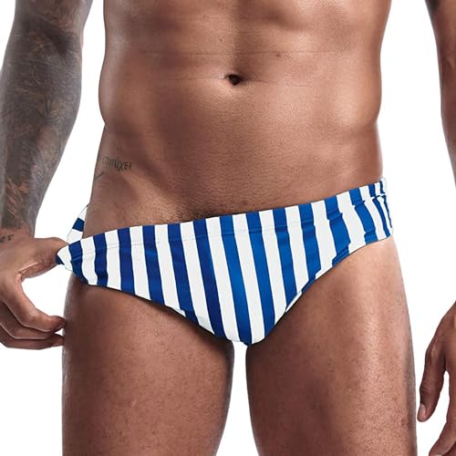 AIMPACT Herren-Badeanzug, gestreift, Bikini, Retro, sexy, Badeanzug, Weiß/Blau, Large von AIMPACT