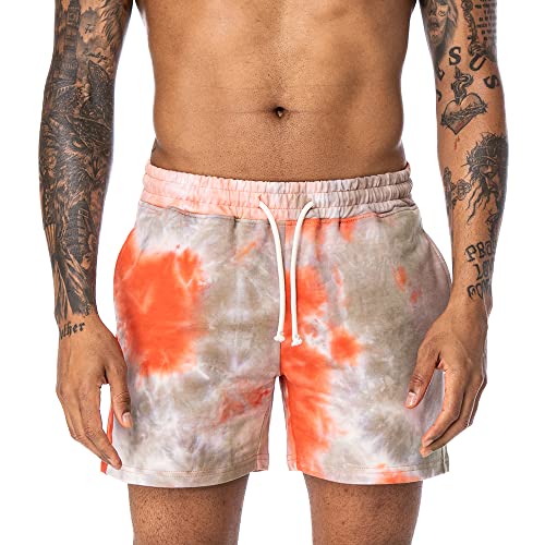 AIMPACT Herren Batik-Shorts Bodybuilding Workout Baumwolle Gym Shorts mit Taschen, Orangegrau., Groß von AIMPACT