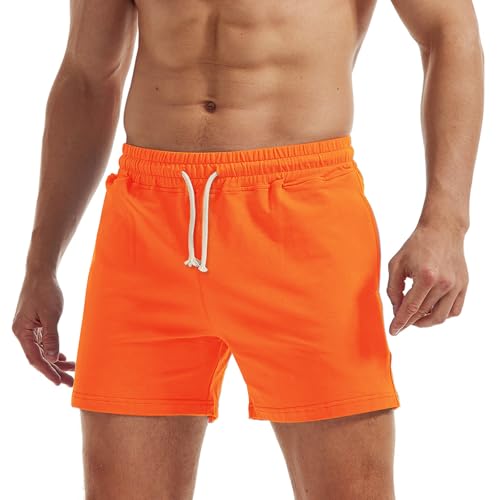 AIMPACT Jogginghose Herren Kurz 5 Inch Baumwolle Sporthose Herren Kurz Atmungsaktive Sweatshorts Herren Traininghose mit Taschen (Orange-L) von AIMPACT