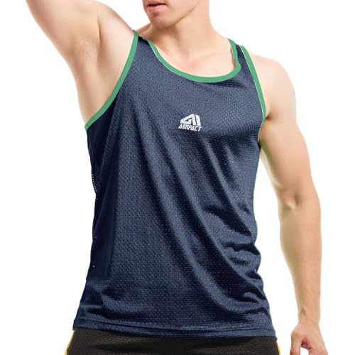 AIMPACT Muskelshirts Herren Mesh Sport Unterhemd Tanktop Herren Sport Sommer Ärmelloser T-Shirt Atmungsaktive (Dunkelblau-L) von AIMPACT