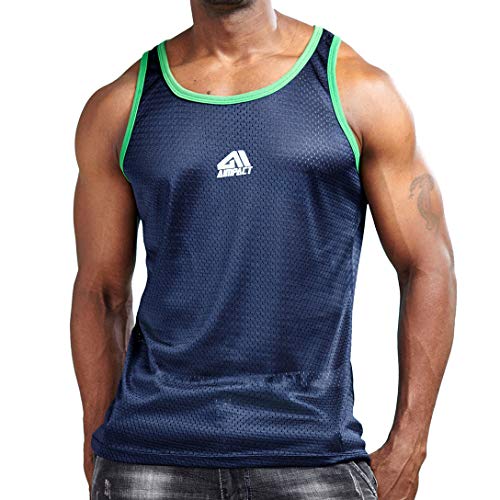 AIMPACT Herren Muskelshirts Tank Top Sport Running Weste Mesh Schnelltrocknend Tanktop (DunkelBlau M) von AIMPACT