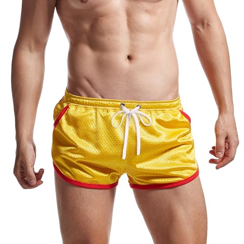 AIMPACT Sport Shorts Herren 3 Inch Mesh Bodybuilding Shorts Atmungsaktiv Turnhose Herren Kurz Training Fitness Sporthose mit Tasch (Gelb-S) von AIMPACT