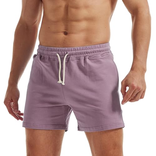 AIMPACT Jogginghose Herren Kurz 5 Inch Baumwolle Sporthose Herren Kurz Atmungsaktive Sweatshorts Herren Traininghose mit Taschen (Lila-M) von AIMPACT