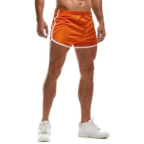 AIMPACT Herren Sport Shorts Training Fitness Bodybuilding Mesh 80s Kurz Hose Schnell Trocken Atmungsaktiv (Orange L) von AIMPACT