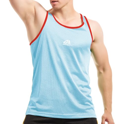 AIMPACT Muskelshirts Herren Mesh Sport Unterhemd Tanktop Herren Sport Sommer Ärmelloser T-Shirt Atmungsaktive (Blau-L) von AIMPACT
