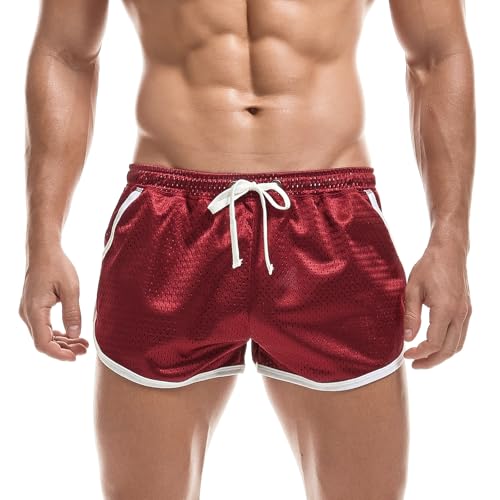 AIMPACT Sport Shorts Herren 3 Inch Mesh Bodybuilding Shorts Atmungsaktiv Turnhose Herren Kurz Training Fitness Sporthose mit Tasch (Rotwein-L) von AIMPACT