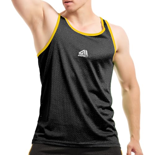 AIMPACT Muskelshirts Herren Mesh Sport Unterhemd Tanktop Herren Sport Sommer Ärmelloser T-Shirt Atmungsaktive (Schwarz-M) von AIMPACT