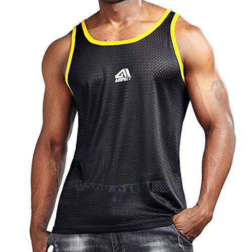 AIMPACT Herren Tanktop Sport Workout Muskelshirts Mesh Schnelltrocknend Trainingsshirt (Schwarz S) von AIMPACT