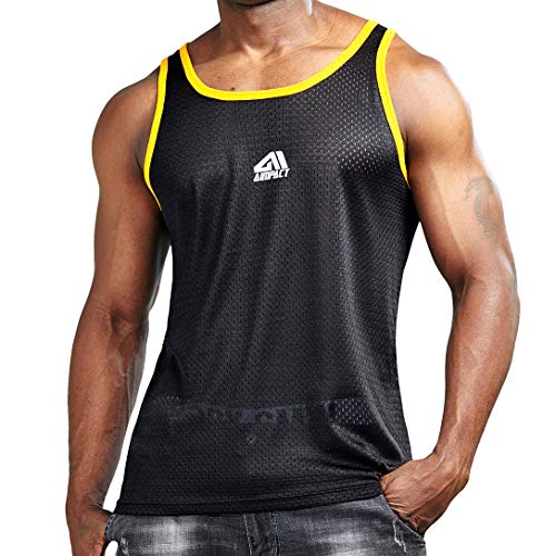 AIMPACT Herren Tanktop Sport Workout Muskelshirts Mesh Schnelltrocknend Trainingsshirt (Schwarz XL) von AIMPACT