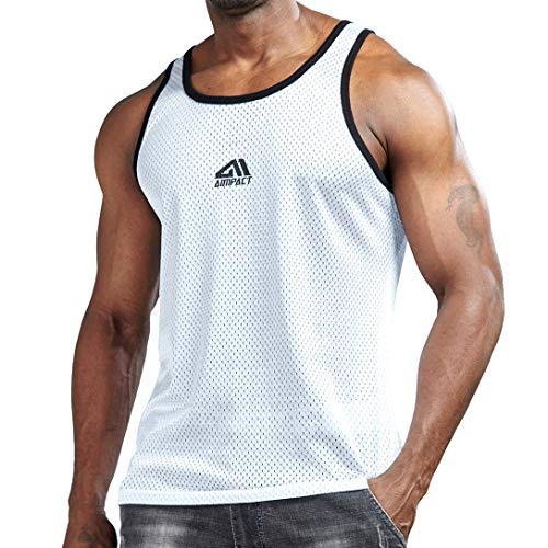 AIMPACT Herren-Tanktop für Athletik, Workout, Mesh, Dry Fit, leger, ärmellos, Weiß, Groß von AIMPACT