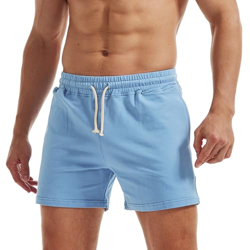 AIMPACT Jogginghose Herren Kurz 5 Inch Baumwolle Sporthose Herren Kurz Atmungsaktive Sweatshorts Herren Traininghose mit Taschen (Blau-M) von AIMPACT