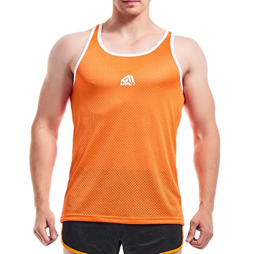 AIMPACT Herren Weste Athletic Workout Ärmellos Shirts Fitnessstudios Mesh Dry Fit Casual Tank Tops, Orange, L von AIMPACT